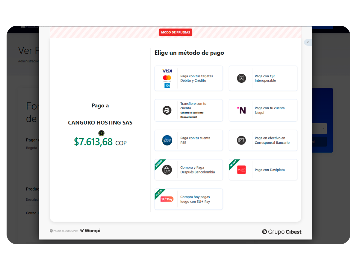 Pagos en Línea Seguros con Wompi Colombia - Modo widget